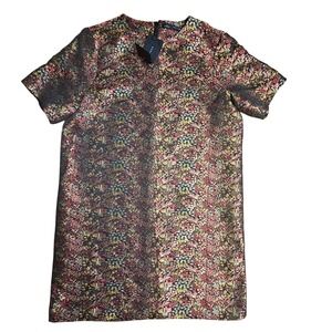 Zara Woman Floral Jacquard Tapestry Mini Sheath Dress M Metallic Boho Chic NWT